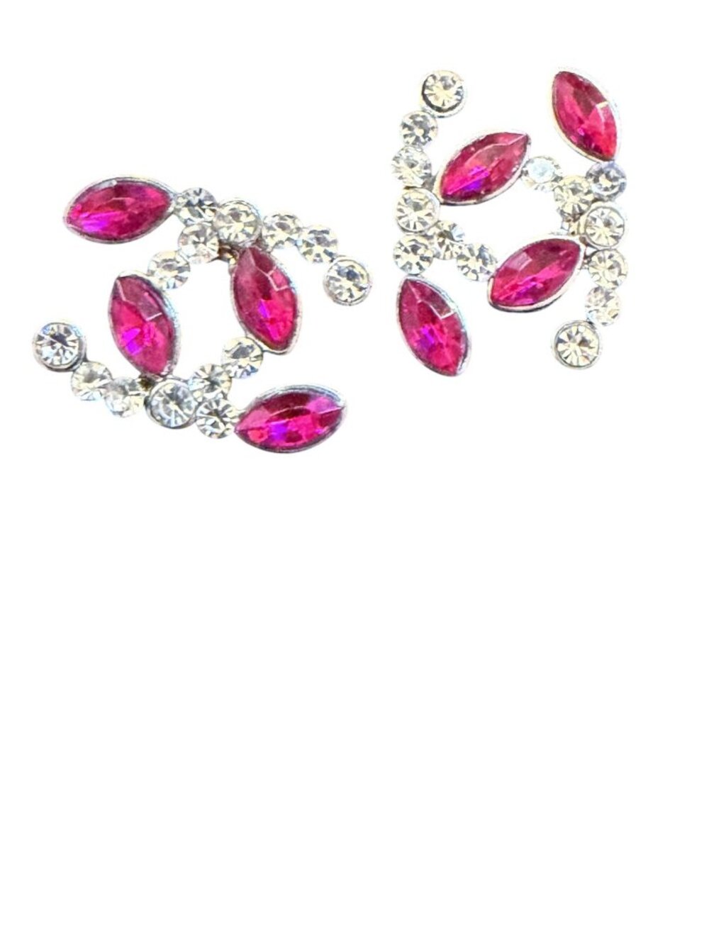 Hot Pink Marquise Crystal Rhinestone Logo Stud Earrings